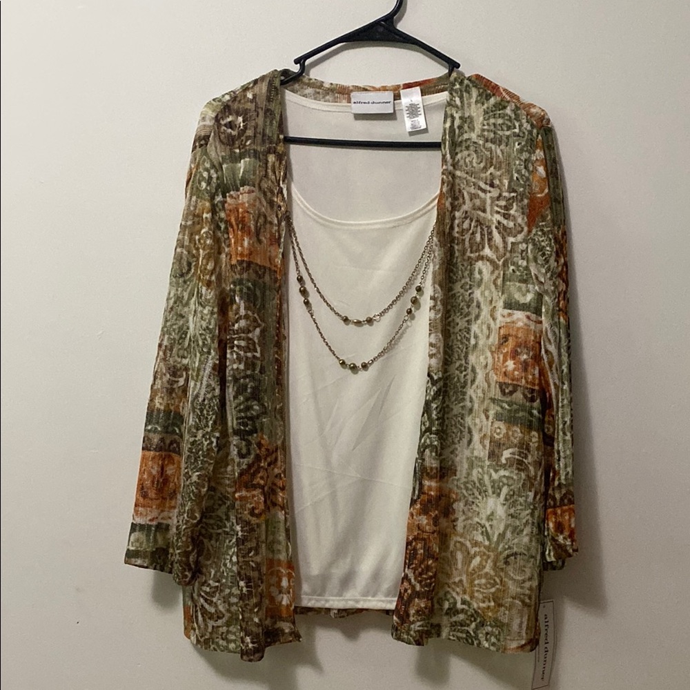 Alfred Dunner Green and Orange Cardigan Sweater